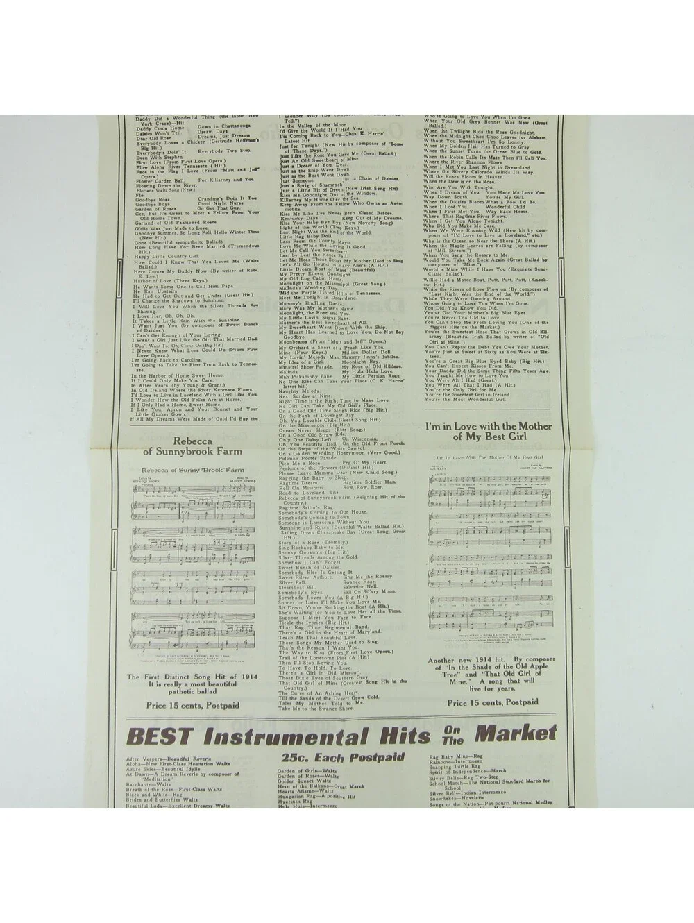 Sheet Music Jerome H. Remick & Co Advertising Special Bulletin Antique 1914 RARE